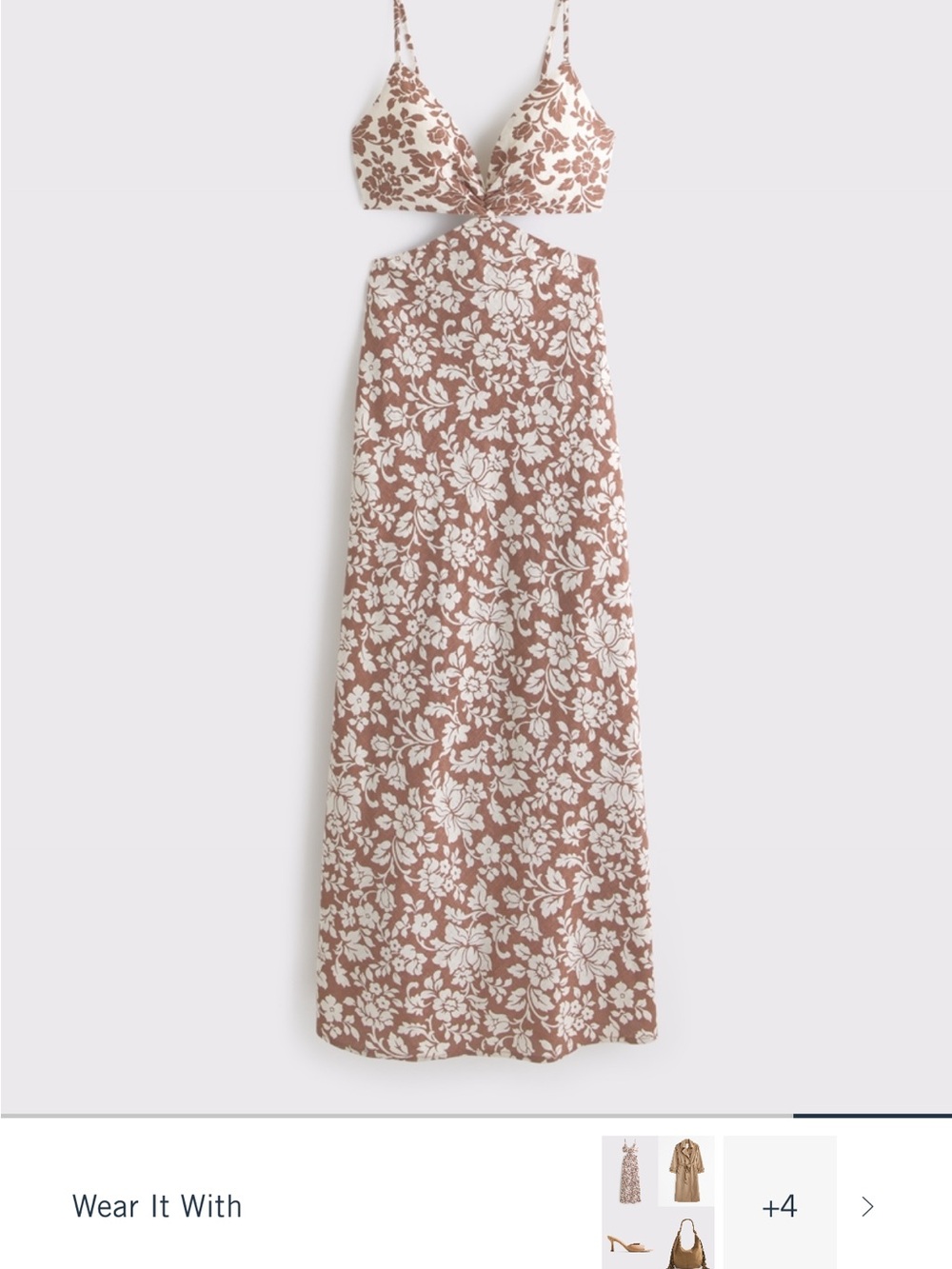 Abercrombie & Fitch Cream and Brown Floral Cutout Maxi Dress